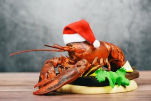 lobster wearing a Santa hat